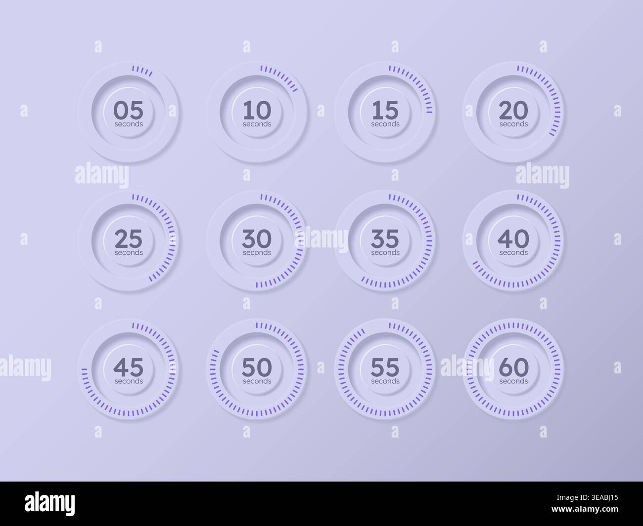 Time management circular countdown timer set Stock Vector