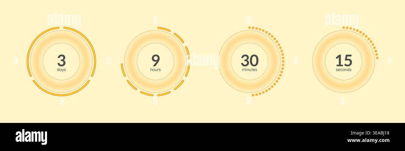 Orange neon dotted circular countdown timer set Stock Vector