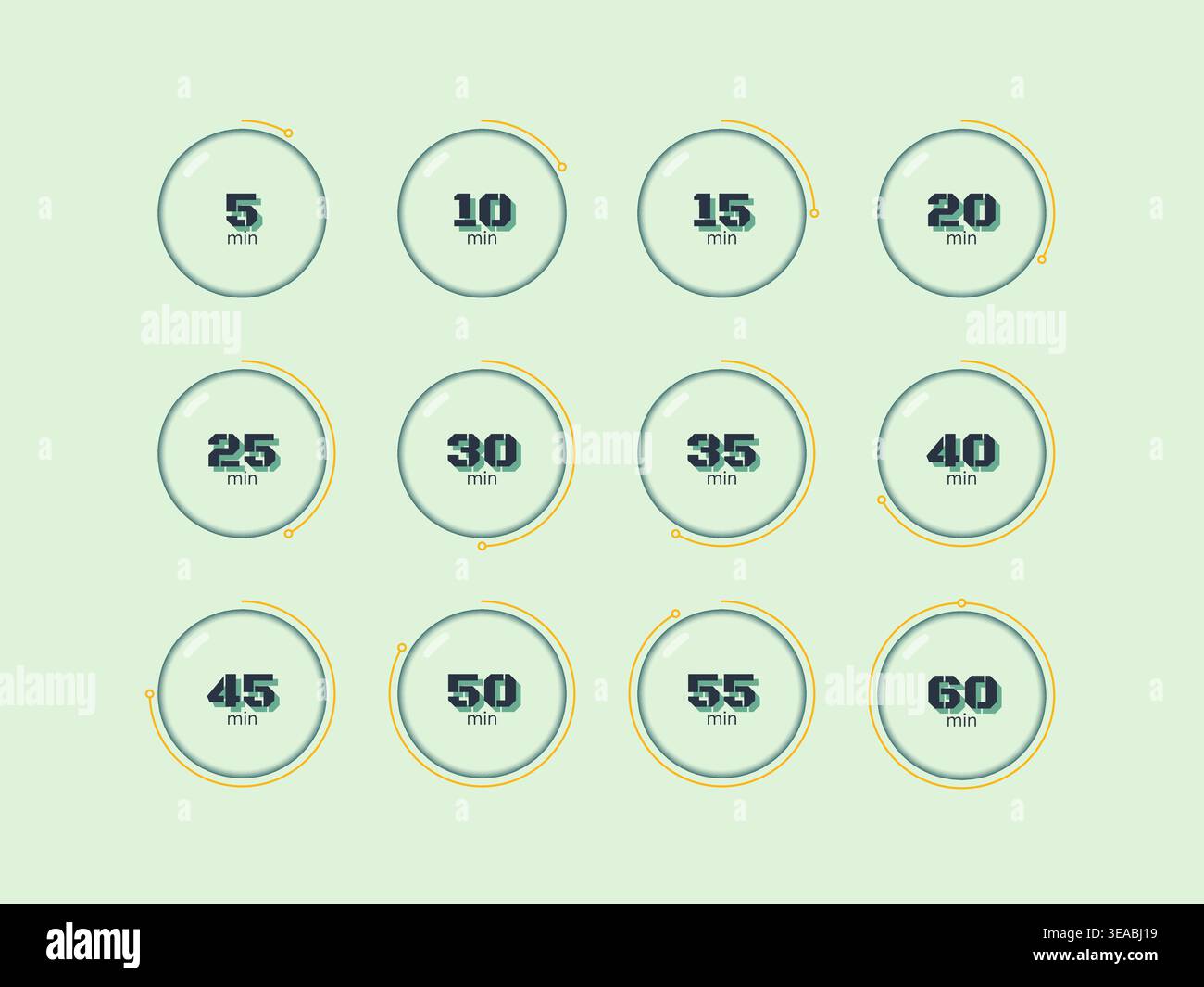 Glassmorphism blob circular countdown timer set Stock Vector