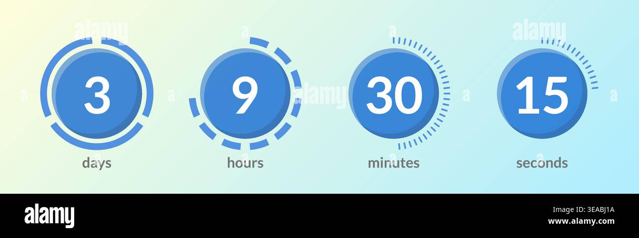 Blue solid virtual circular countdown timer set Stock Vector
