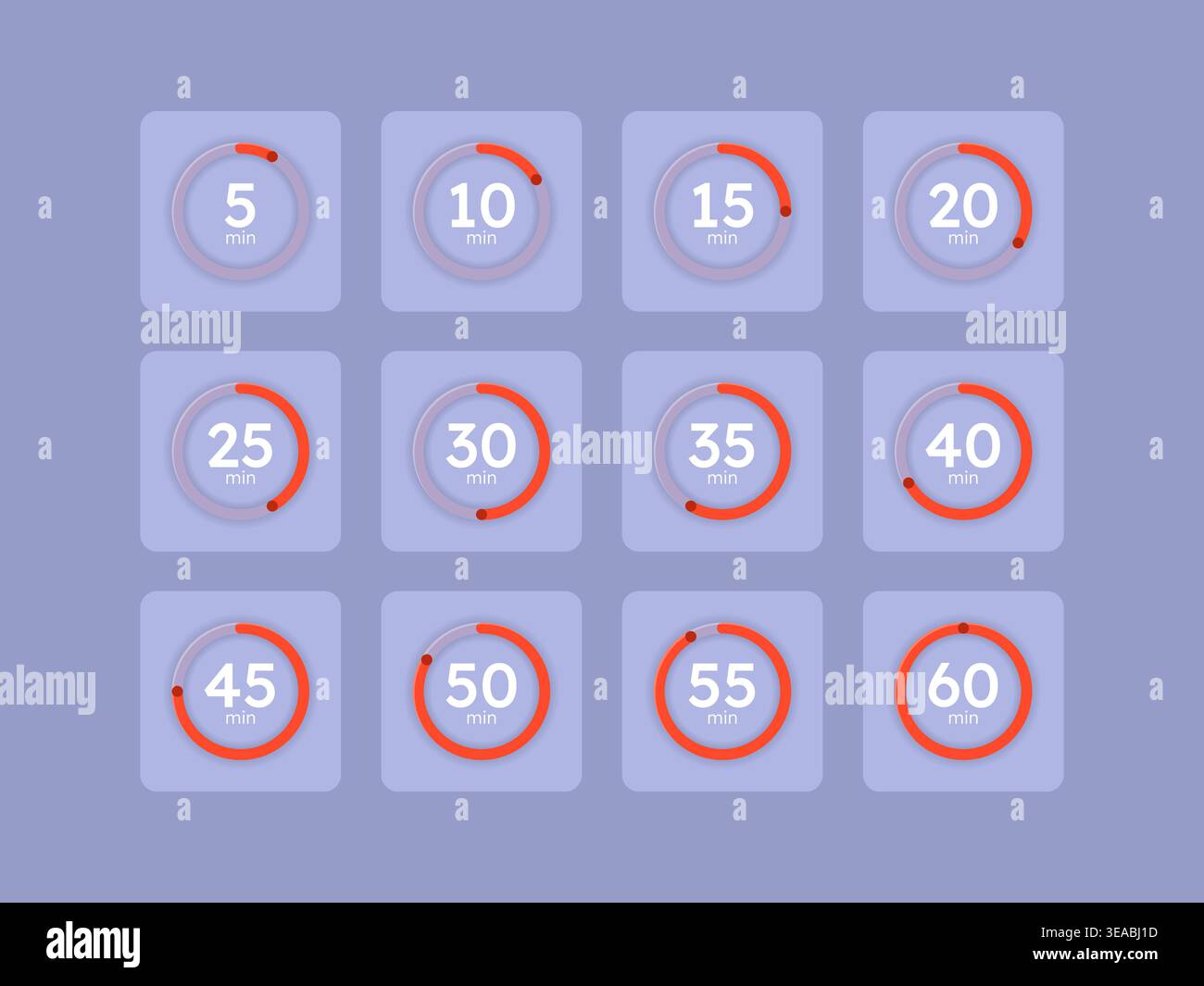 Neon glowing pink circular countdown timer set Stock Vector