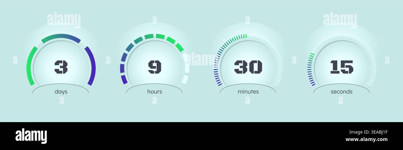 Blue gradient with radial dots circular countdown timer set Stock Vector