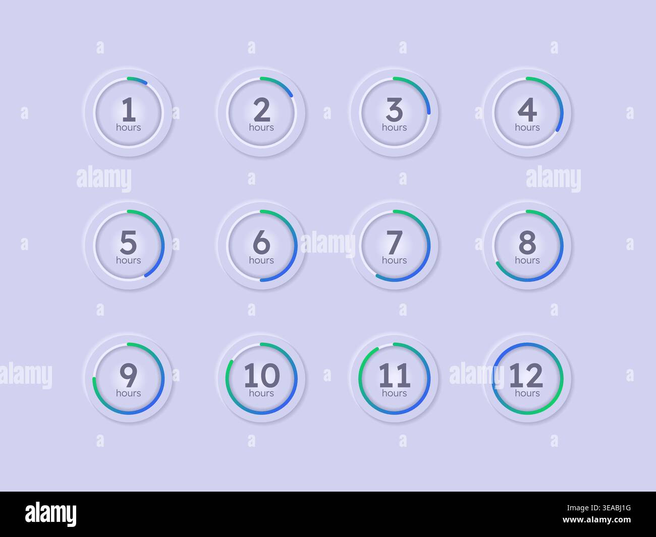 Gradient neumorphism circular countdown timer set Stock Vector