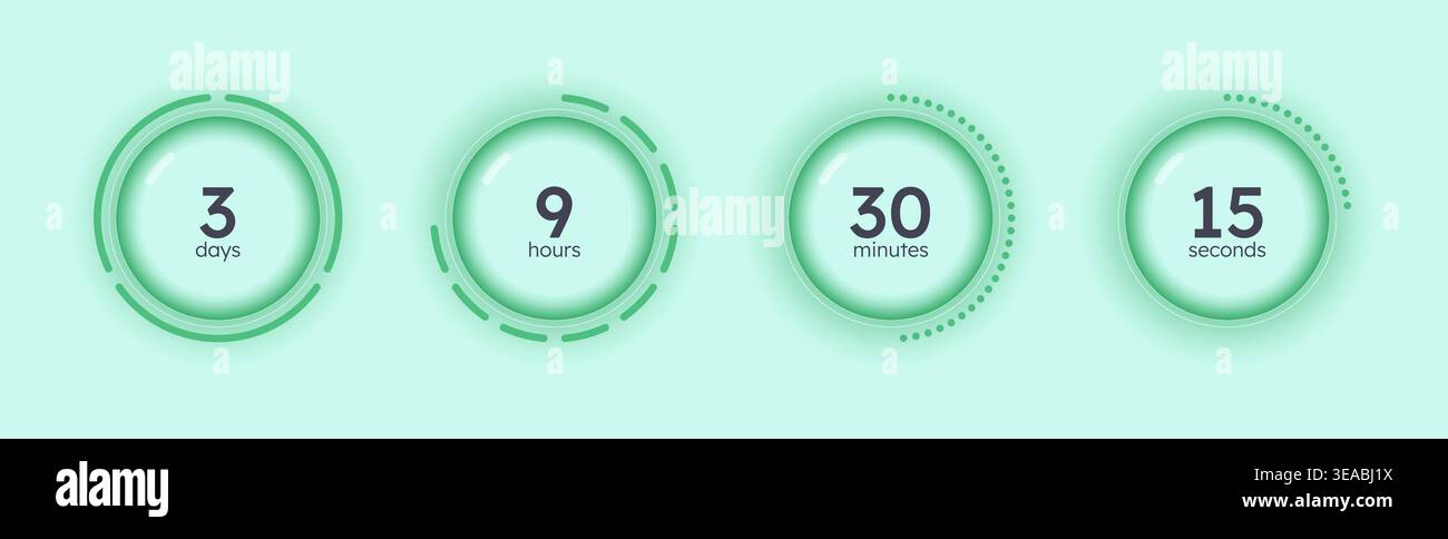 Glass translucent circular countdown timer set Stock Vector