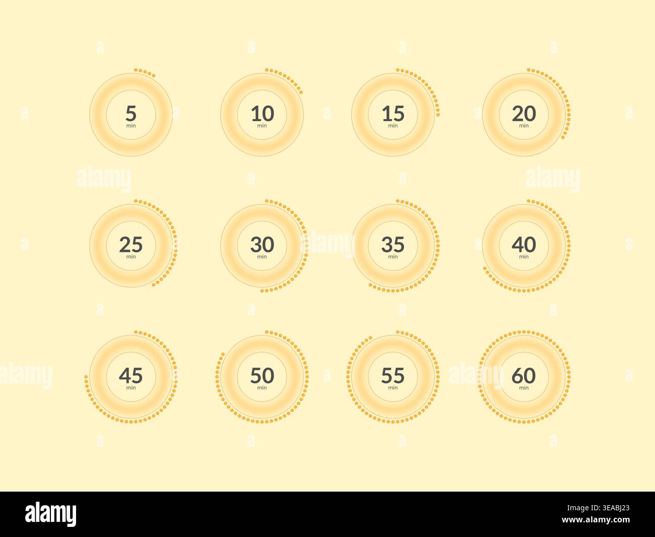Blue neon dotted line circular countdown timer set Stock Vector