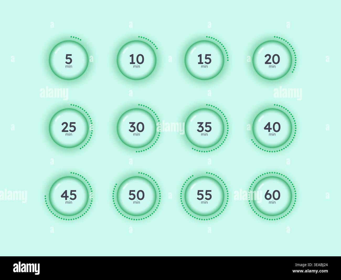Glass translucent circular countdown timer set Stock Vector