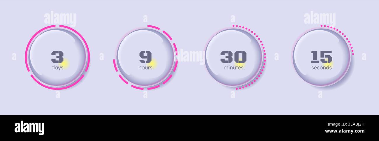 Glass glossy translucent circular countdown timer set Stock Vector