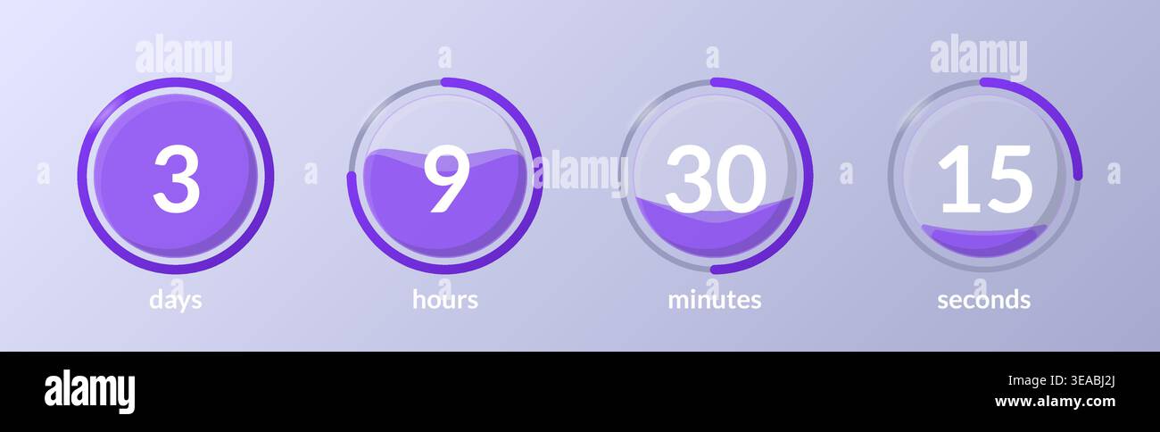 Liquid effect translucent circular countdown timer set Stock Vector
