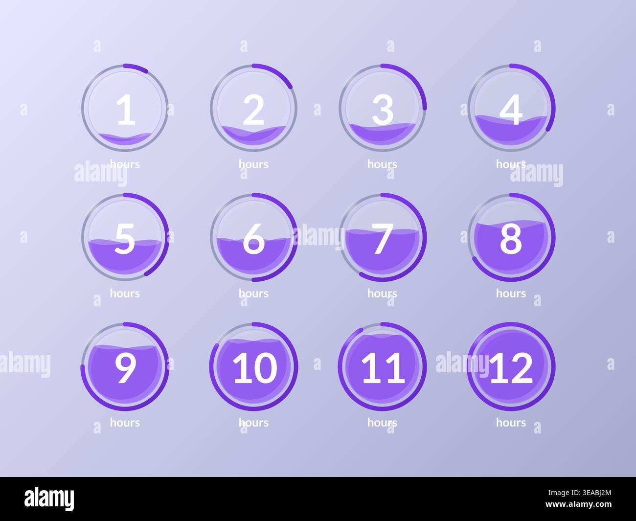 Task management tool circular countdown timer set Stock Vector