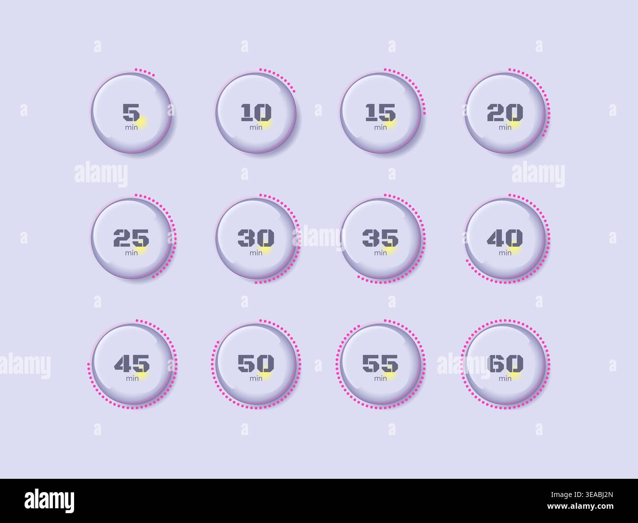 Glass glossy translucent circular countdown timer set Stock Vector