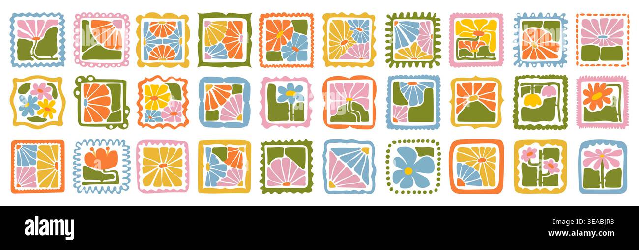 Abstract floral patterns in modern square style Stock Vector