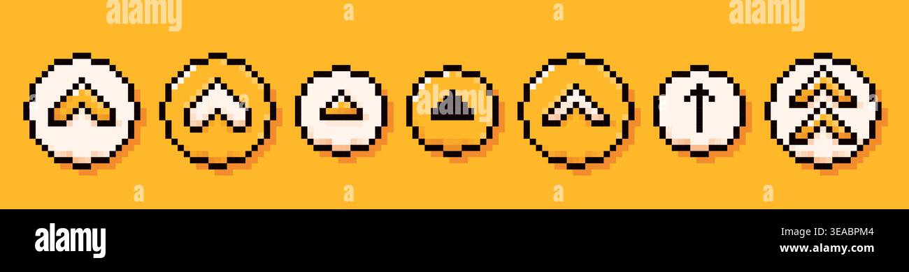 Set with swipe up circle buttons drawn in pixel art style. Stock Vector