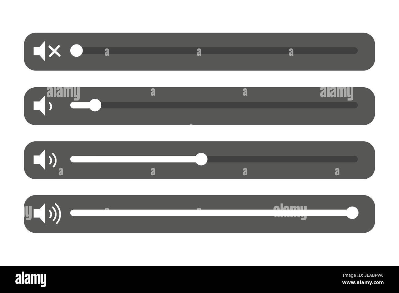 Vector volume controls. User interface elements. Audio level adjustment set. EPS 10. Stock Vector