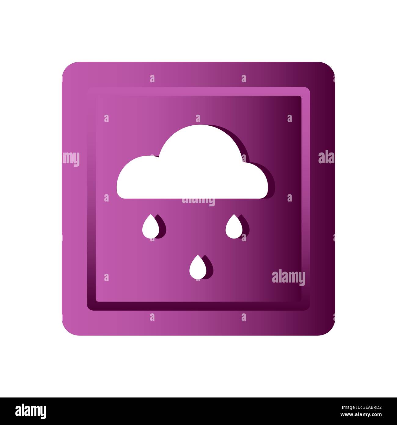 Vector rain icon. Cloud raindrop symbol. Purple weather button. Application interface element. Stock Vector