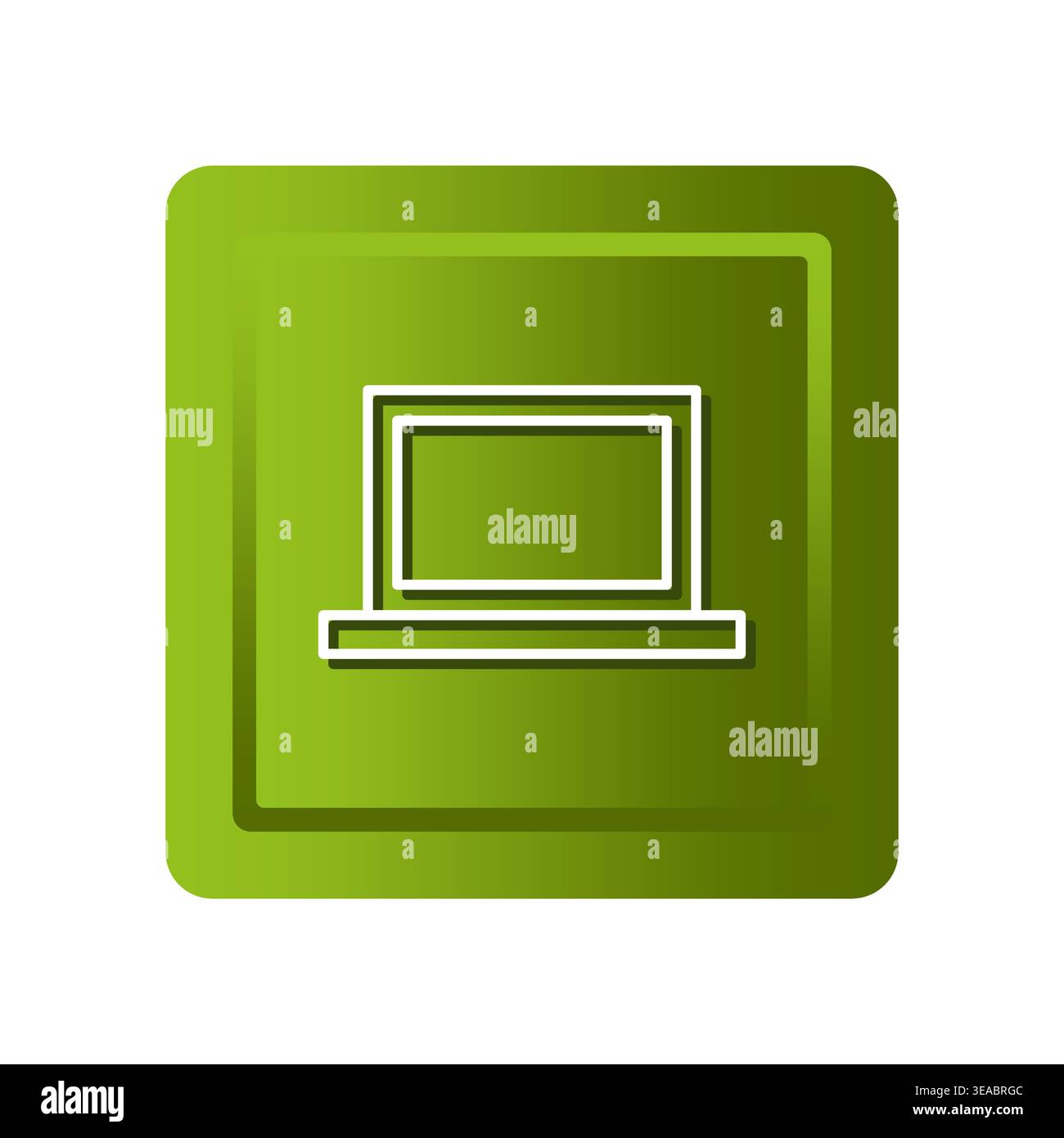 Vector laptop icon. Green button element. Computer screen symbol. Modern technology graphic. Stock Vector