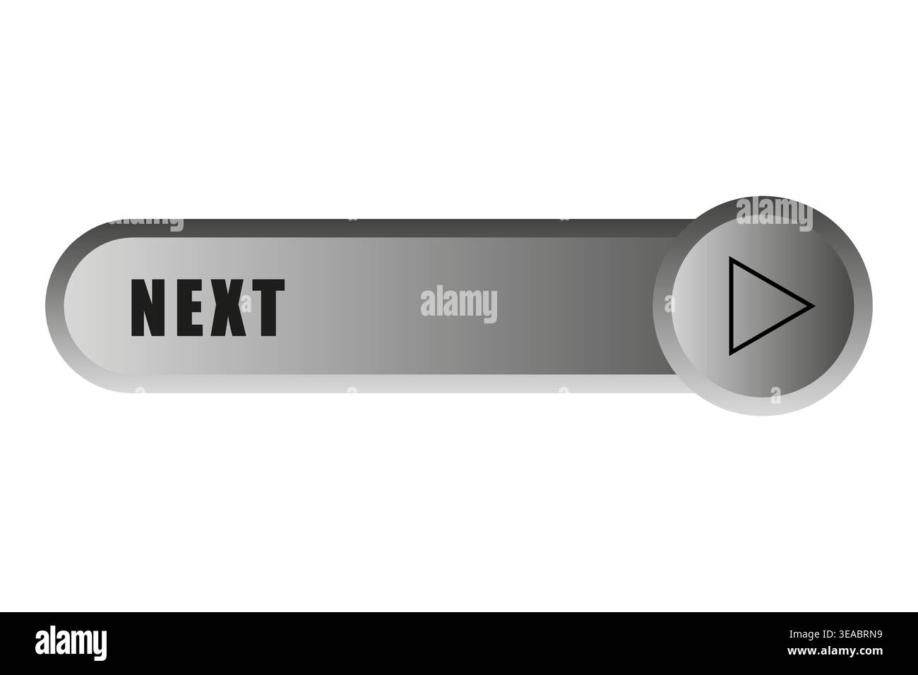 Vector gradient gray button. NEXT text display element. Play symbol control icon. Stock Vector