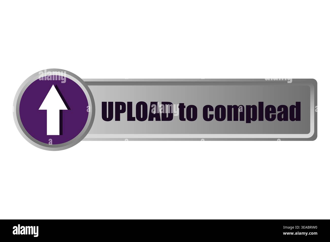 Vector internet upload button. Purple arrow UI icon. UPLOAD to complead text. Stock Vector