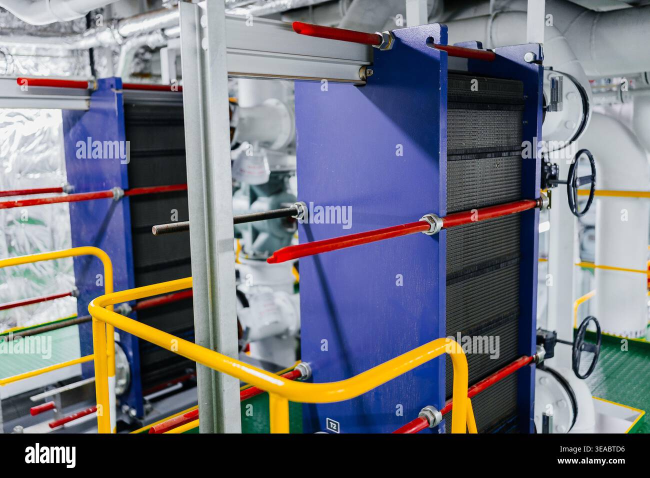 Marine engineering: Detailed view of a thermal plate heat exchanger. Stock Photo
