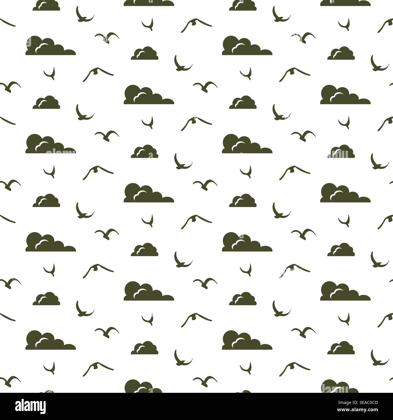 Green Cloud Bird Pattern Stock Vector
