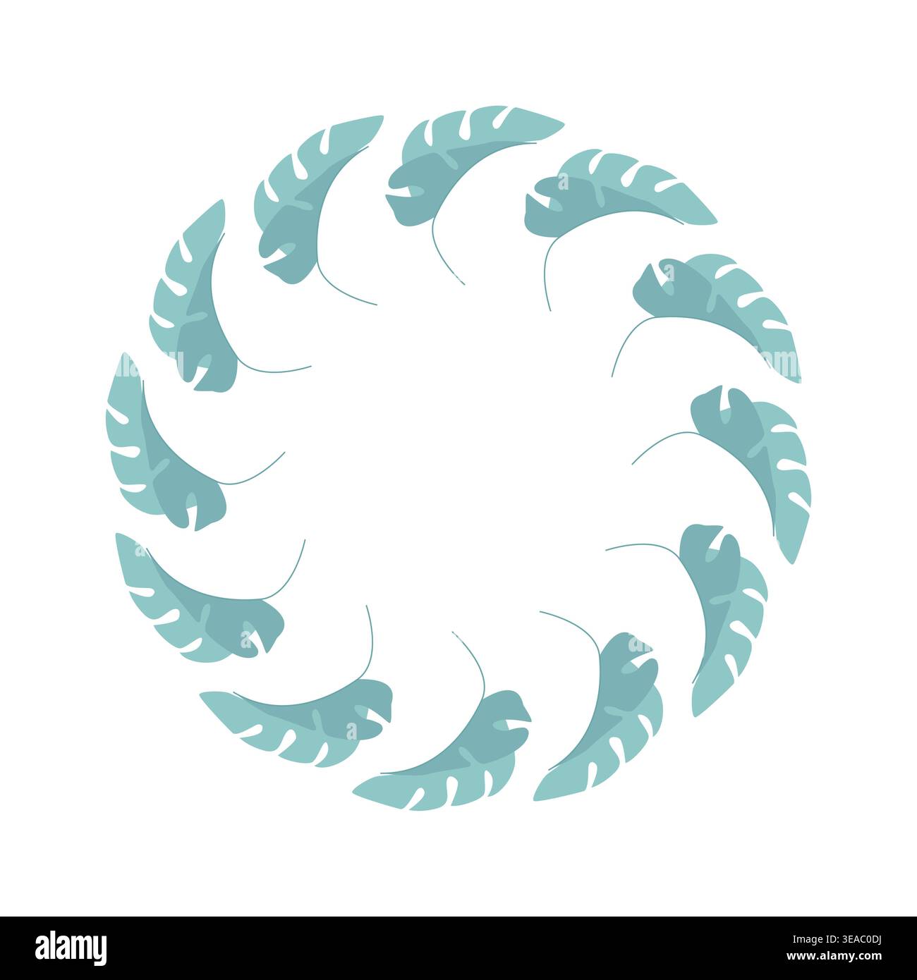 Blue-Green Monstera Wreath Stock Vector