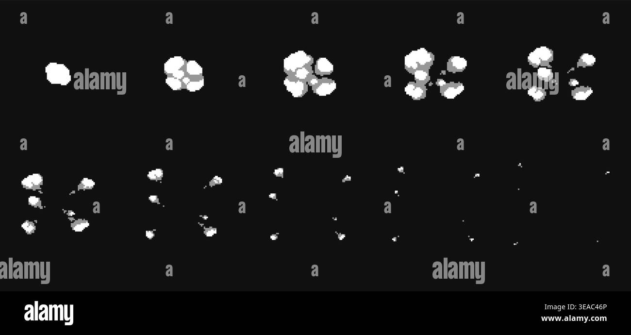 Pixel Smoke Explosion Frames Retro Effect Set Stock Vector