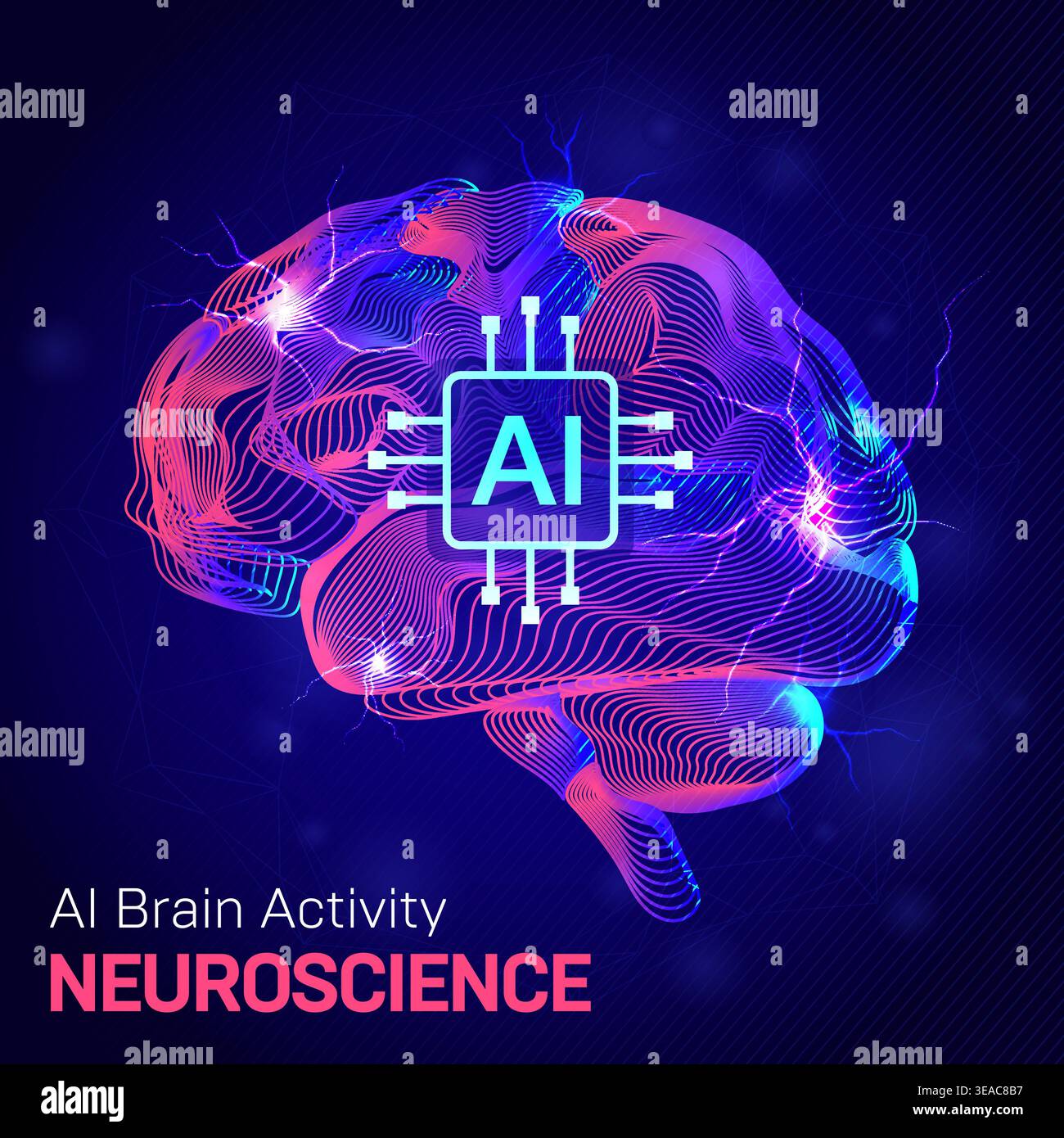 AI Brain Activity Neuroscience Futuristic Technology Concept. Glowing ...