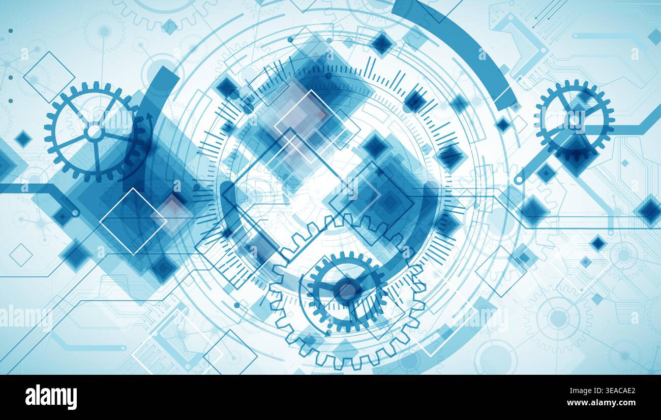 Abstract  technological background  with cogwheels and plexus effect. Vector Stock Vector