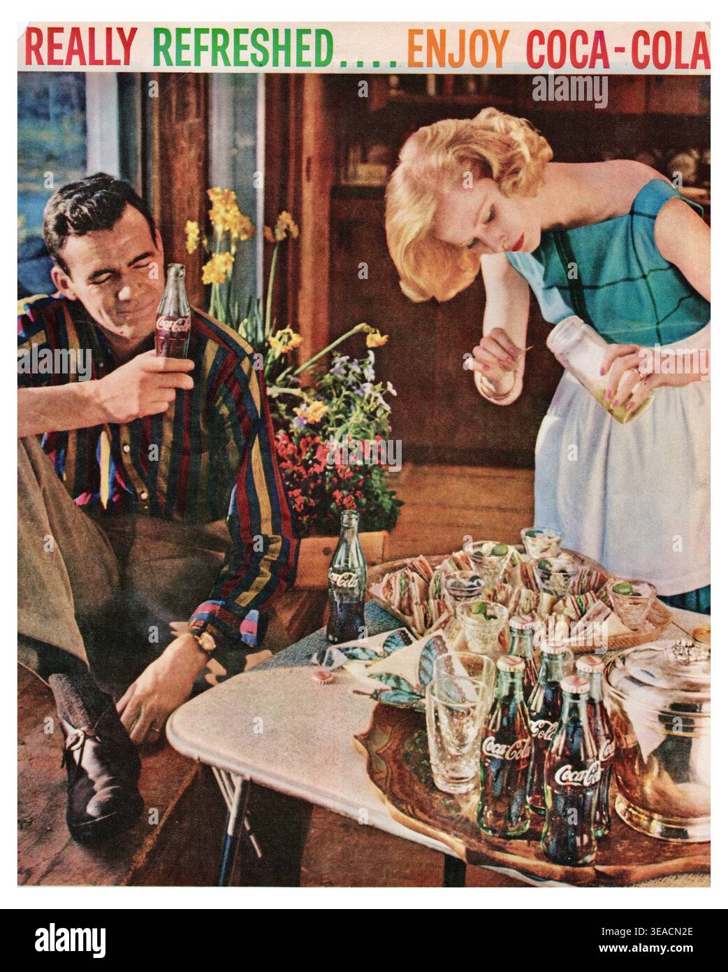 Vintage 1950s coca cola poster advertisement hi-res stock