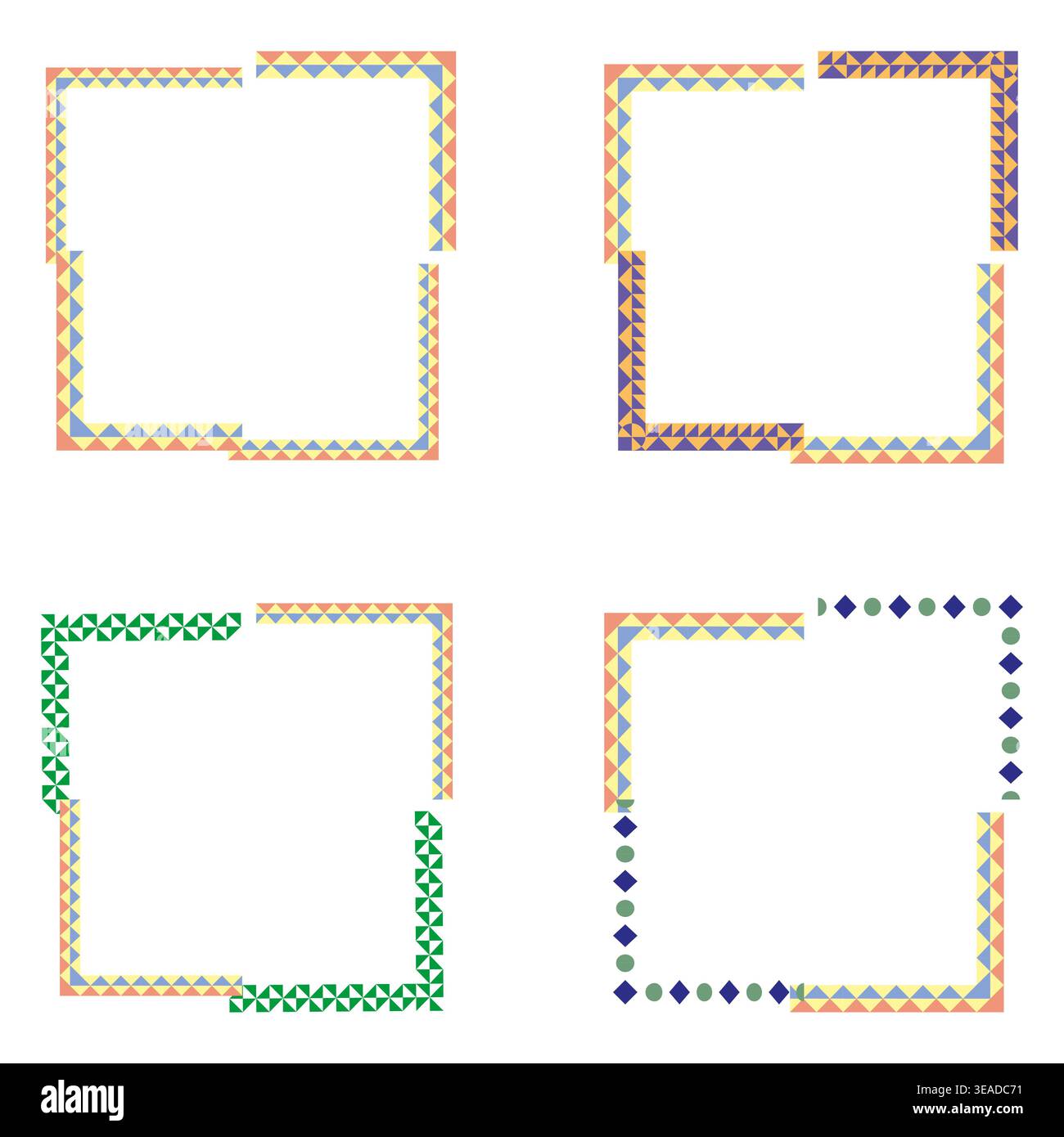 Dotted pattern border. Decorative vector set. Colorful square frame. Geometric ornament icon. EPS 10. Stock Vector