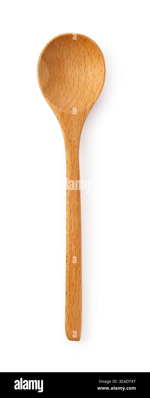 Wooden spoon isolated on white background, top view Stock Photo