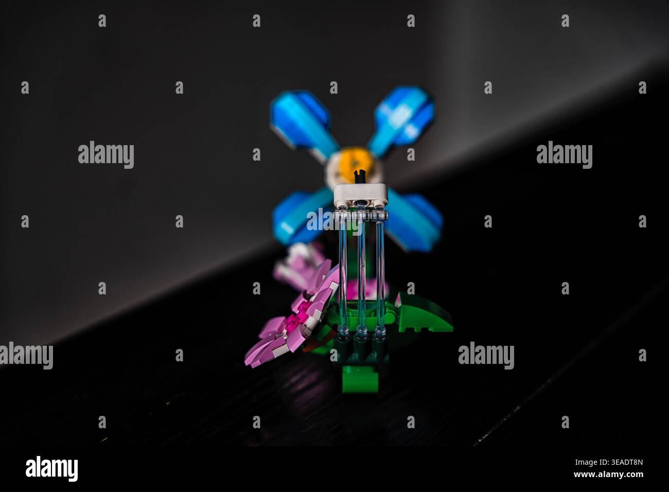 Looking down on an abstract geometric object on black background Stock Photo