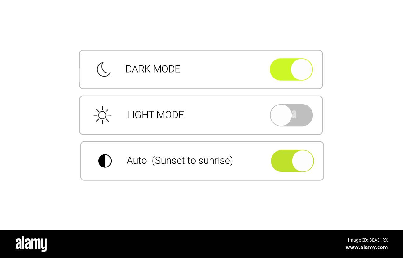 Y2k style night mode switch ui interface with light mode toggle and simple control panel layout elements Stock Vector