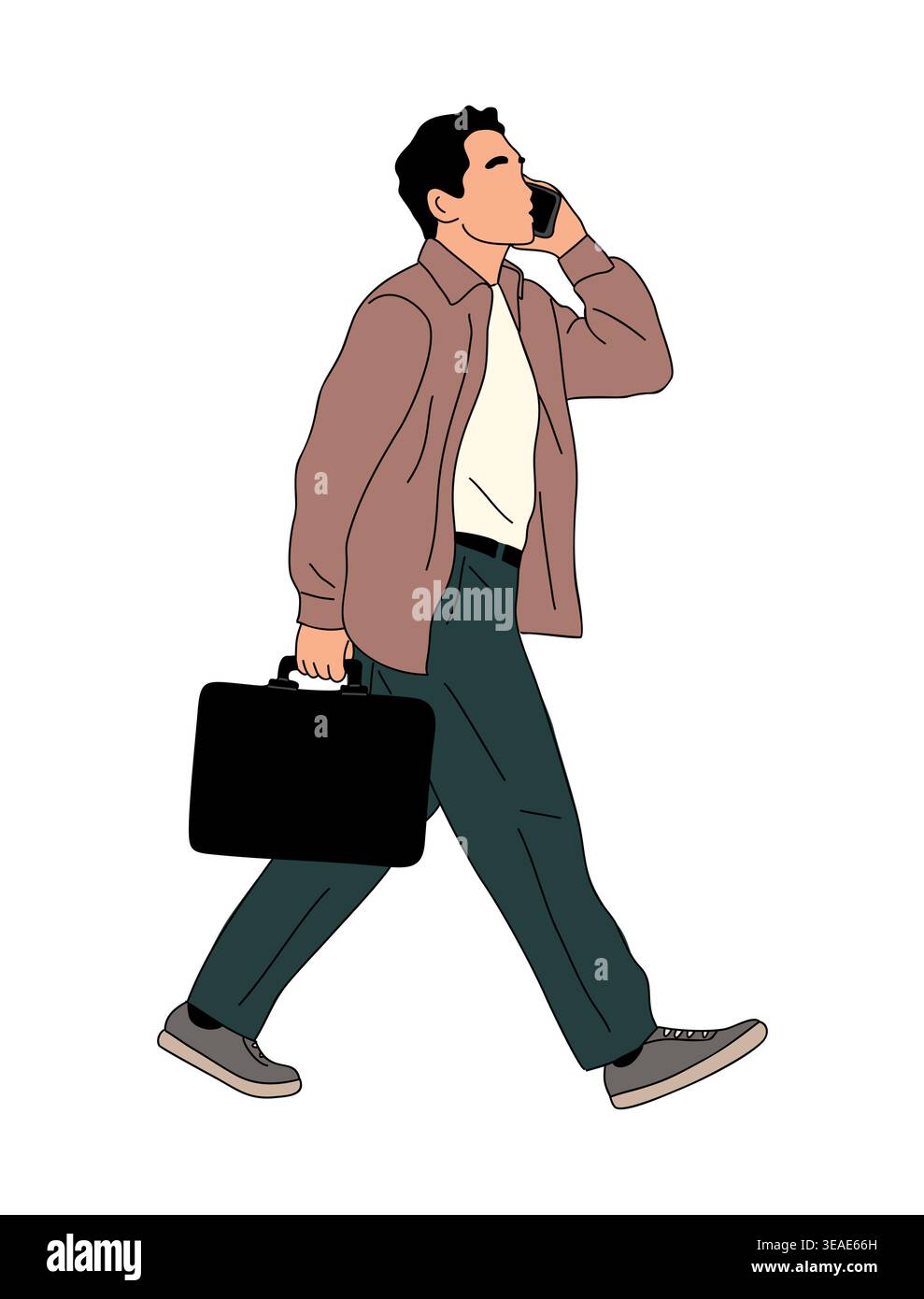Business Man walks while talking on phone Stock Vector