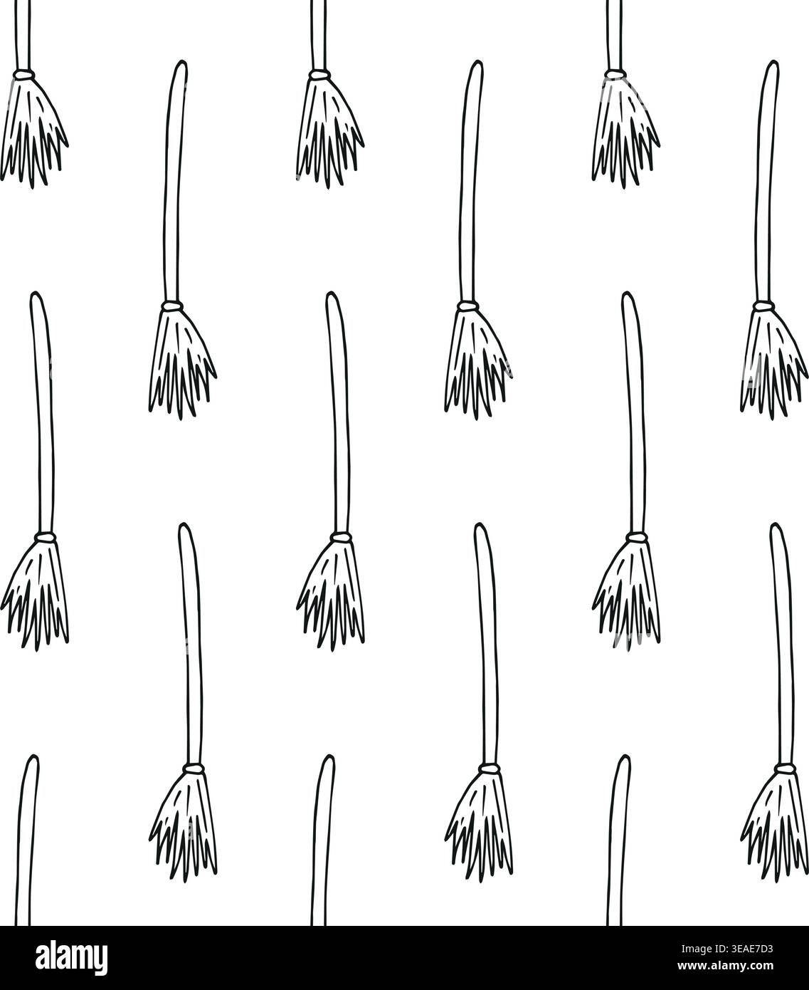 Vector seamless pattern of hand draw colored broom Stock Vector