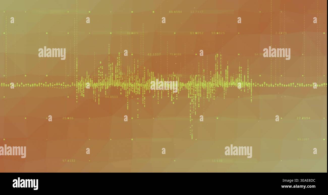 Showing central yellowgreen dot wave on lowpoly view, featuring dotted guides labels grid midline Stock Photo