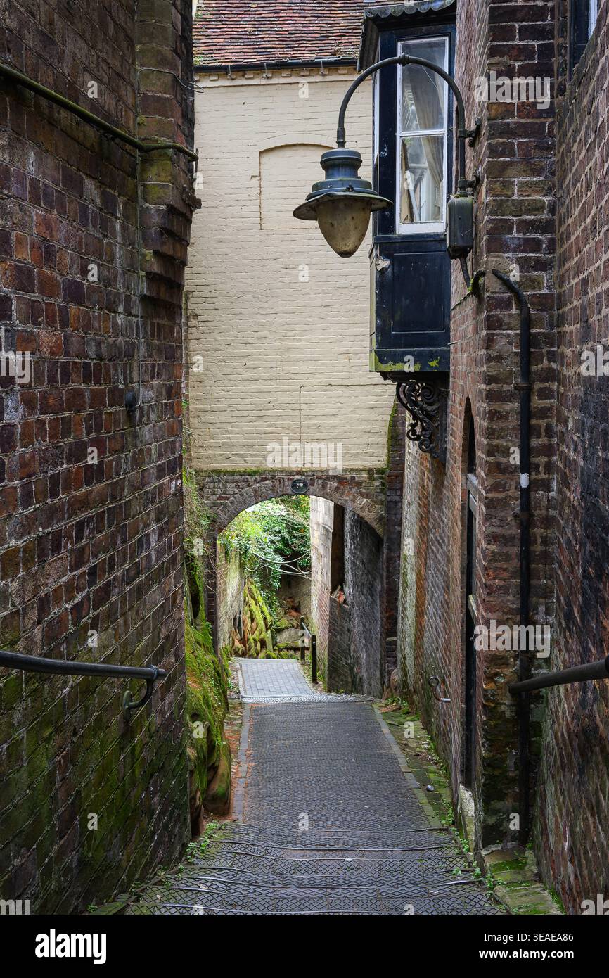 View down the historic Stoneway Steps footpath in Bridgnorth Shropshire Stock Photo