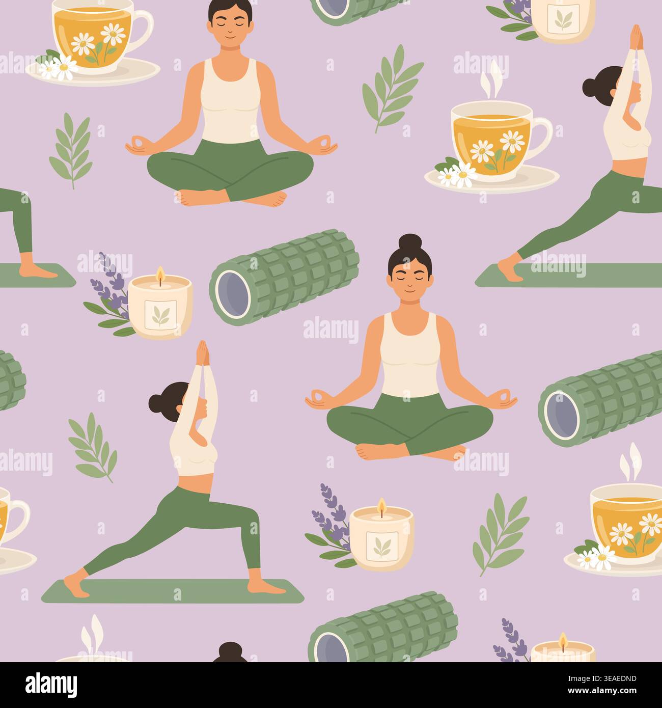 Soft lilac seamless pattern for yoga practice and relaxation Stock Vector