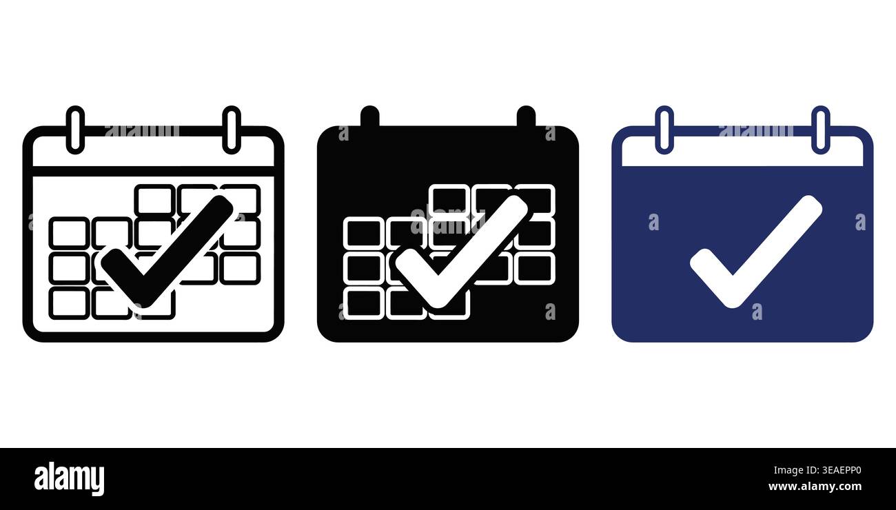 Visual Representation of Calendar Confirmation and Task Completion Using Check Marks Vector Checkmark Icons Stock Vector