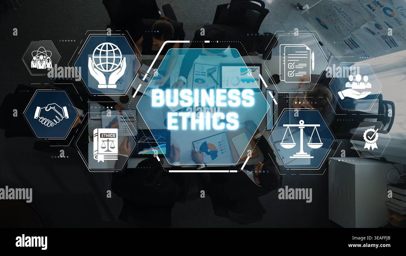 Business Ethics Concept with Symbols and Icons in Modern Office Setting ...