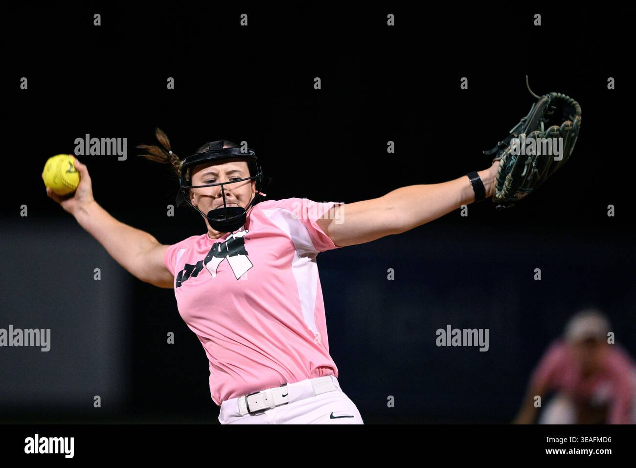 Hayler Pitcher Stetson pitcher Hayley Arnold throws to home plate during an NCAA ...