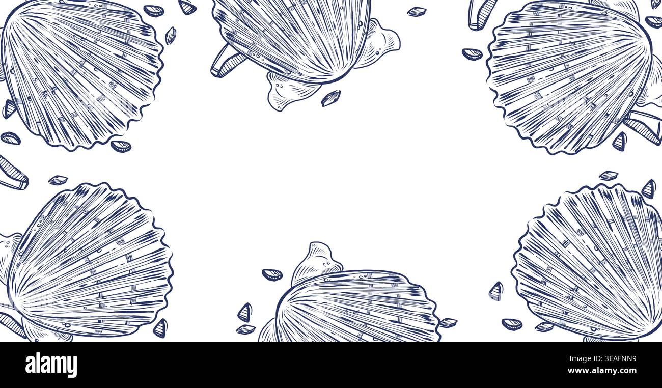 Simple Ink Seashells Vector A rectangular vector frame of scallop-shaped seashells. All objects are ...