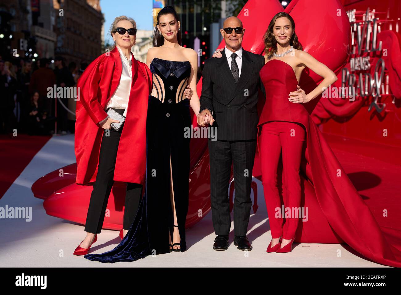 Meryl Streep, from left, Anne Hathaway, Stanley Tucci, and Emily Blunt ...