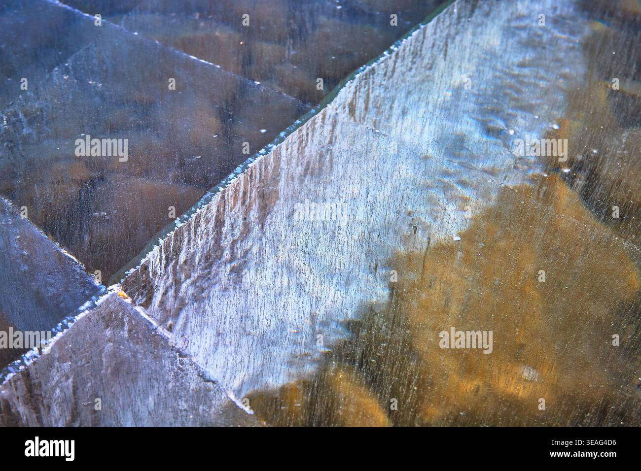 Frozen Lake Surface Close Up With Ice Textures and Subtle Winter Patterns Stock Photo