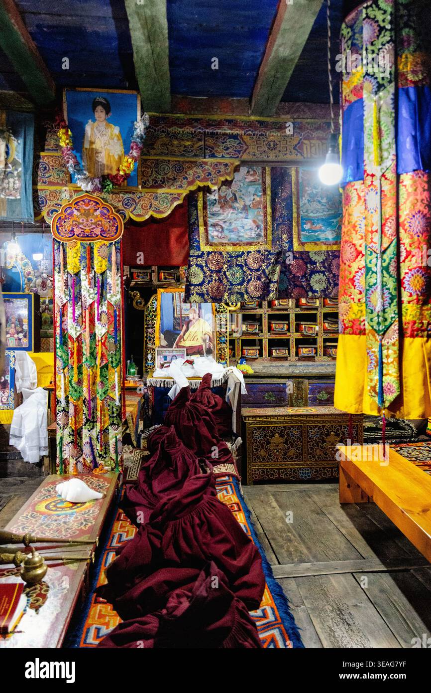 Interior of Pangboche Monastery, Pangboche, Himalayas, Nepal Stock Photo