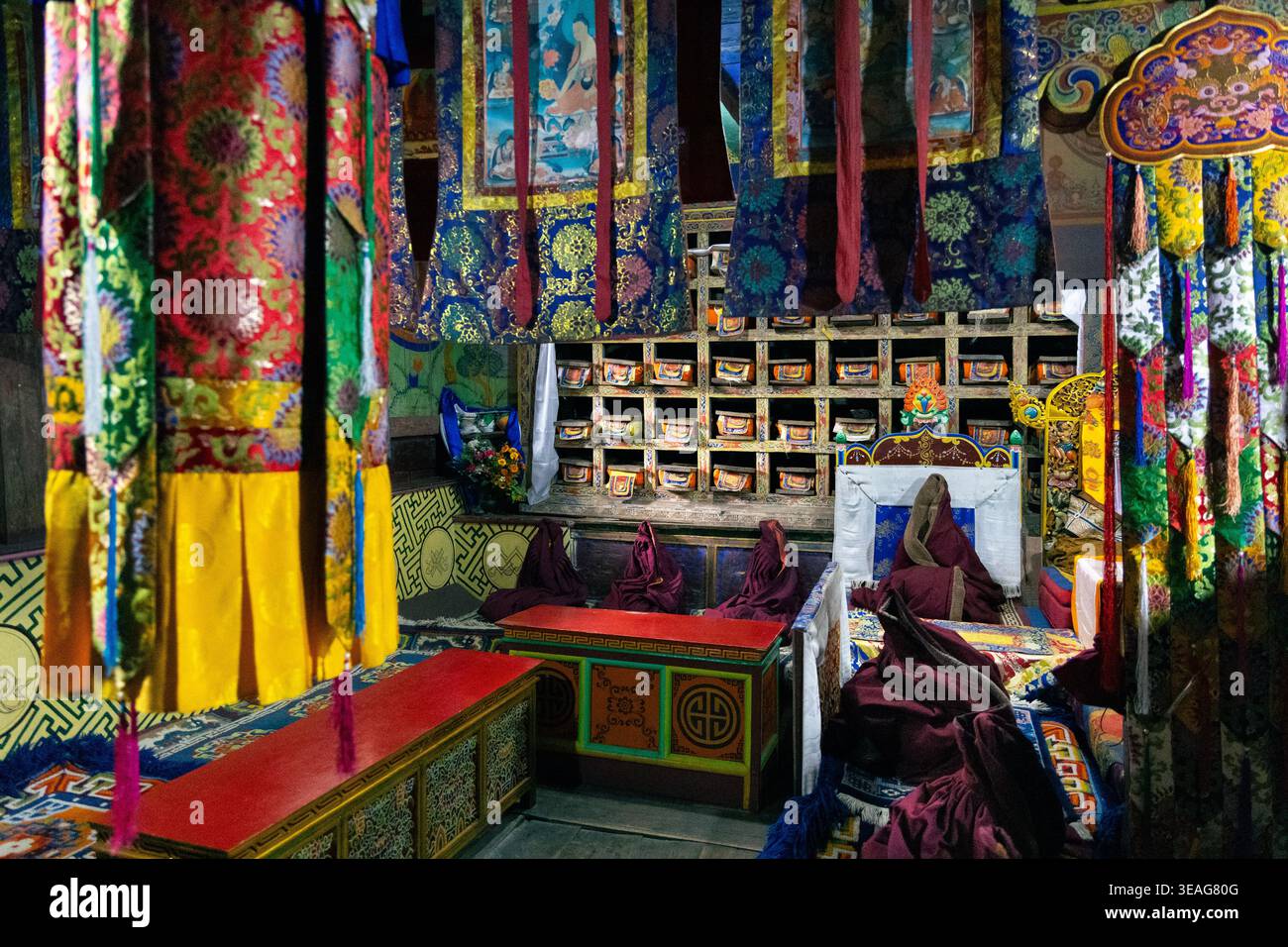 Interior of Pangboche Monastery, Pangboche, Himalayas, Nepal Stock Photo
