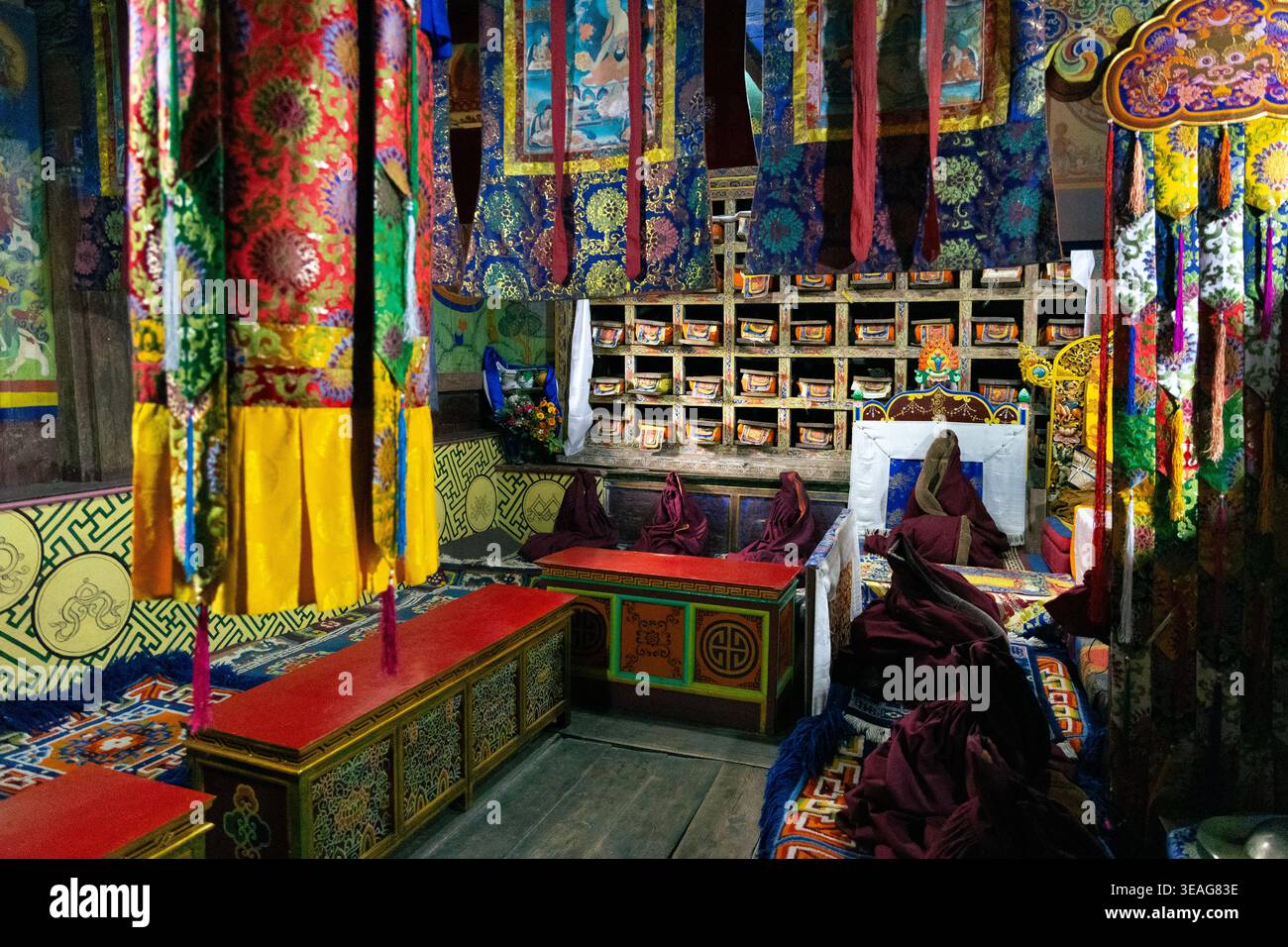 Interior of Pangboche Monastery, Pangboche, Himalayas, Nepal Stock Photo