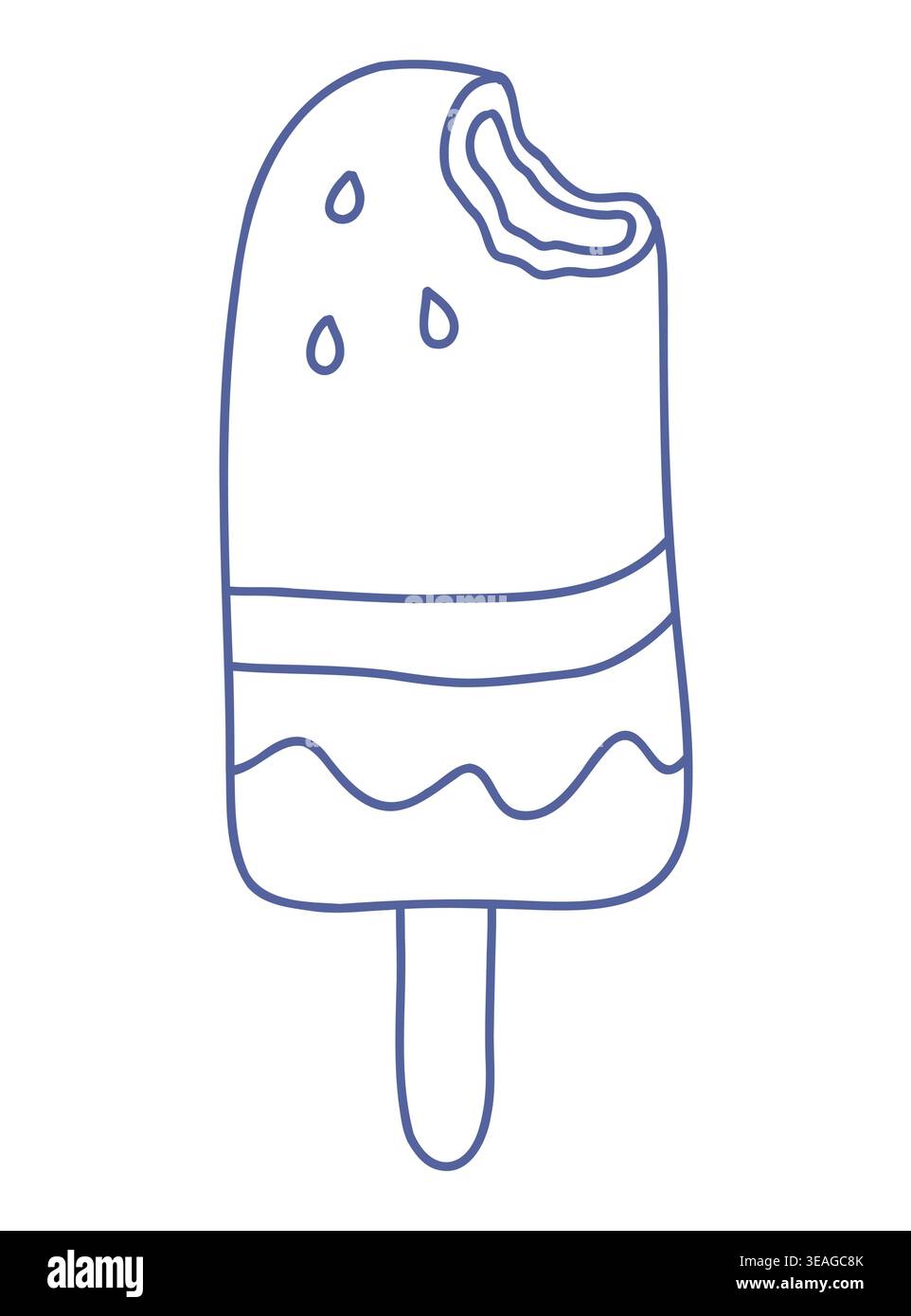Bitten chocolate popsicle ice cream line art. Stock Vector