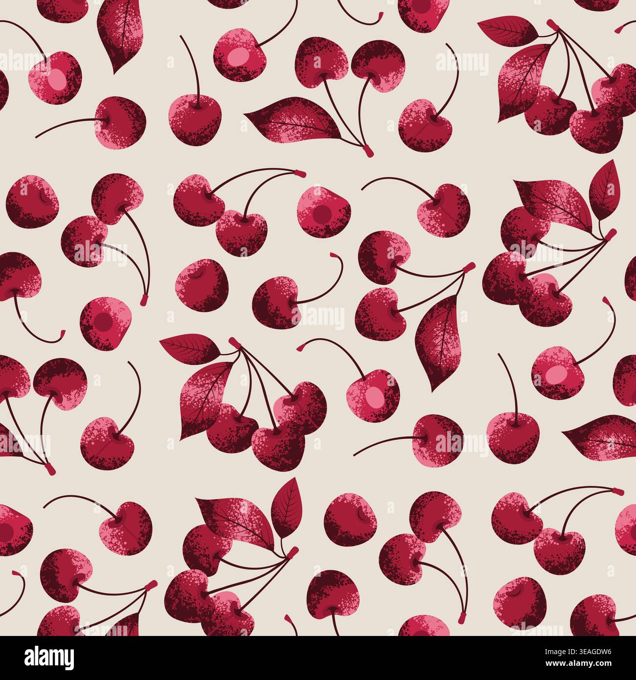 Sweet Cherry seamless pattern. Vector illustration in hand-drawn style Stock Vector