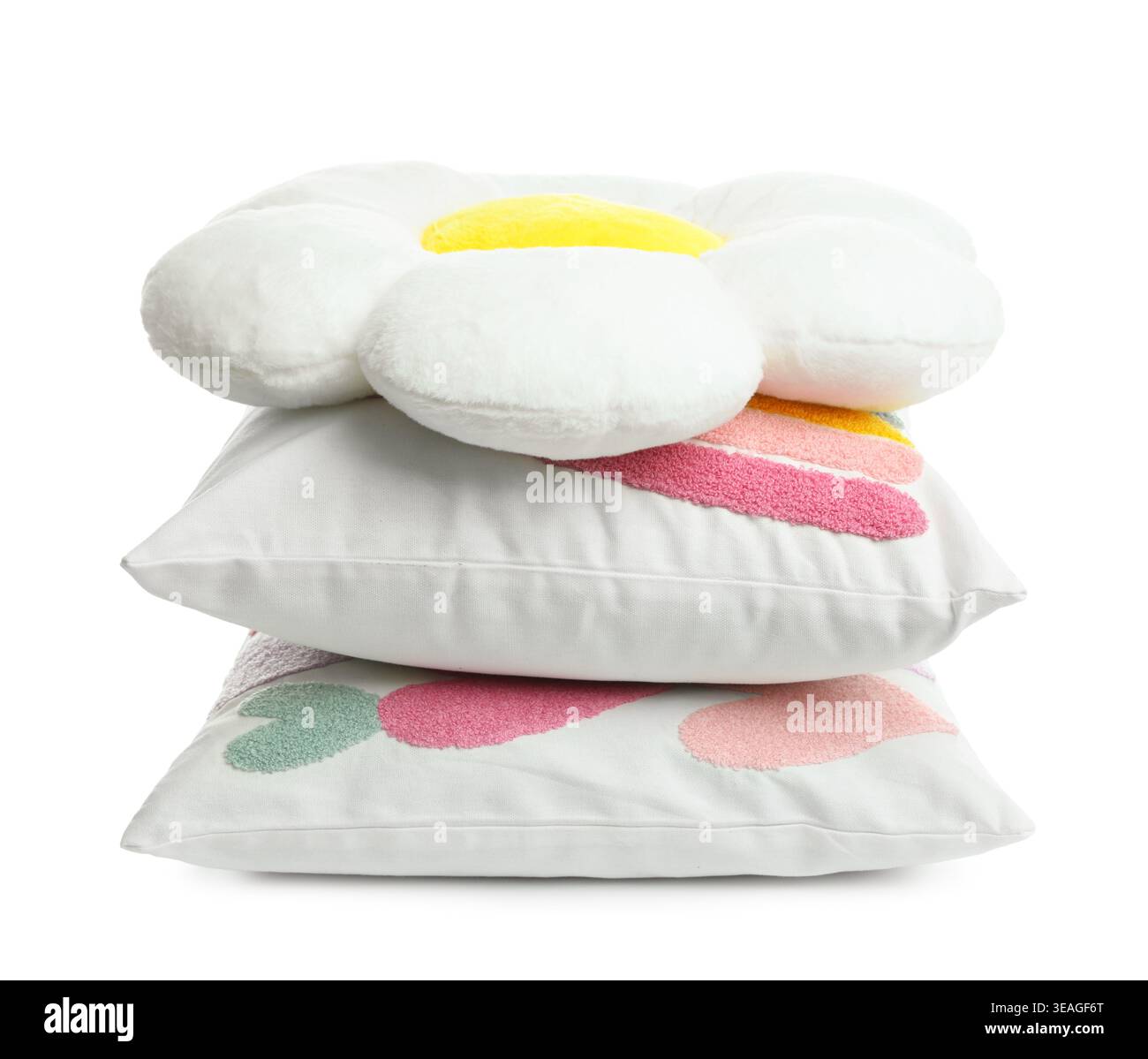 Stylish cushions isolated on white. Interior element Stock Photo