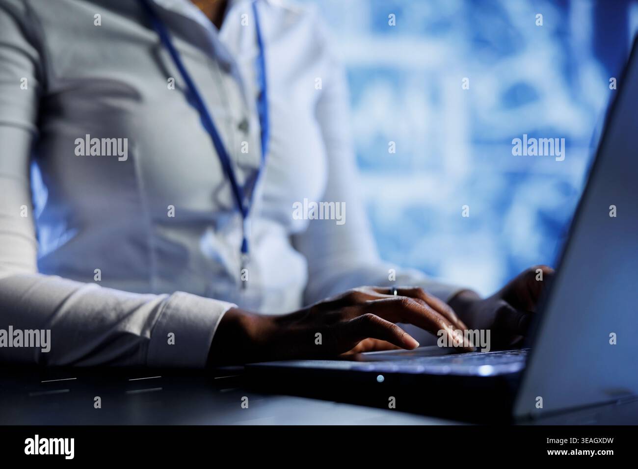 Computer scientist developing artificial intelligence neural networks nodes modeled after human brain. Diligent employee setting up AI machine learning accurately making predictions using data Stock Photo
